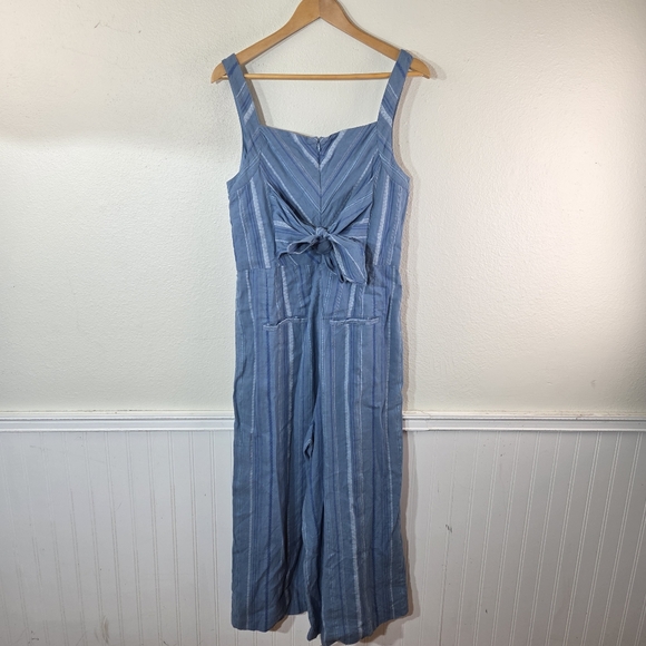 Women’s Anthropologie Blue Striped Linen Cotton Blend Boho Jumpsuit Size 12 - Picture 2 of 12